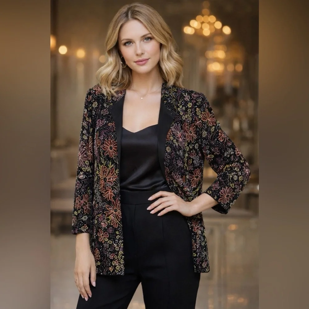 Alex Evenings Black and Gold Embellished Jacket